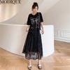 MODIQUE Summer Plus Size New Dress Shirt Women Loose Patchwork Solid Mesh Cotton Linen A-Line Dress Casual Female Dresses O-Neck Short Sleeve