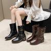 Western Cowboy Boots 2025 New Autumn Vintage Martin Boots Maillard Brown Boots Thick Heel Platform Short Boots Women