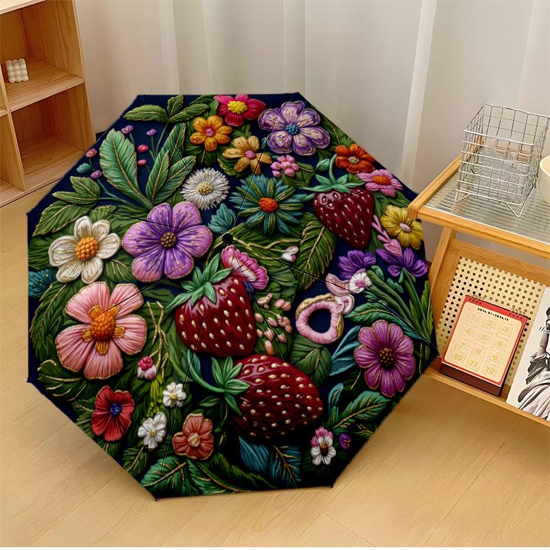 

Floral and Butterfly Design 1 Theme Automatic Umbrella Compact 8-Rib Design Sturdy Construction Durable Umbrella Stylish Accessory