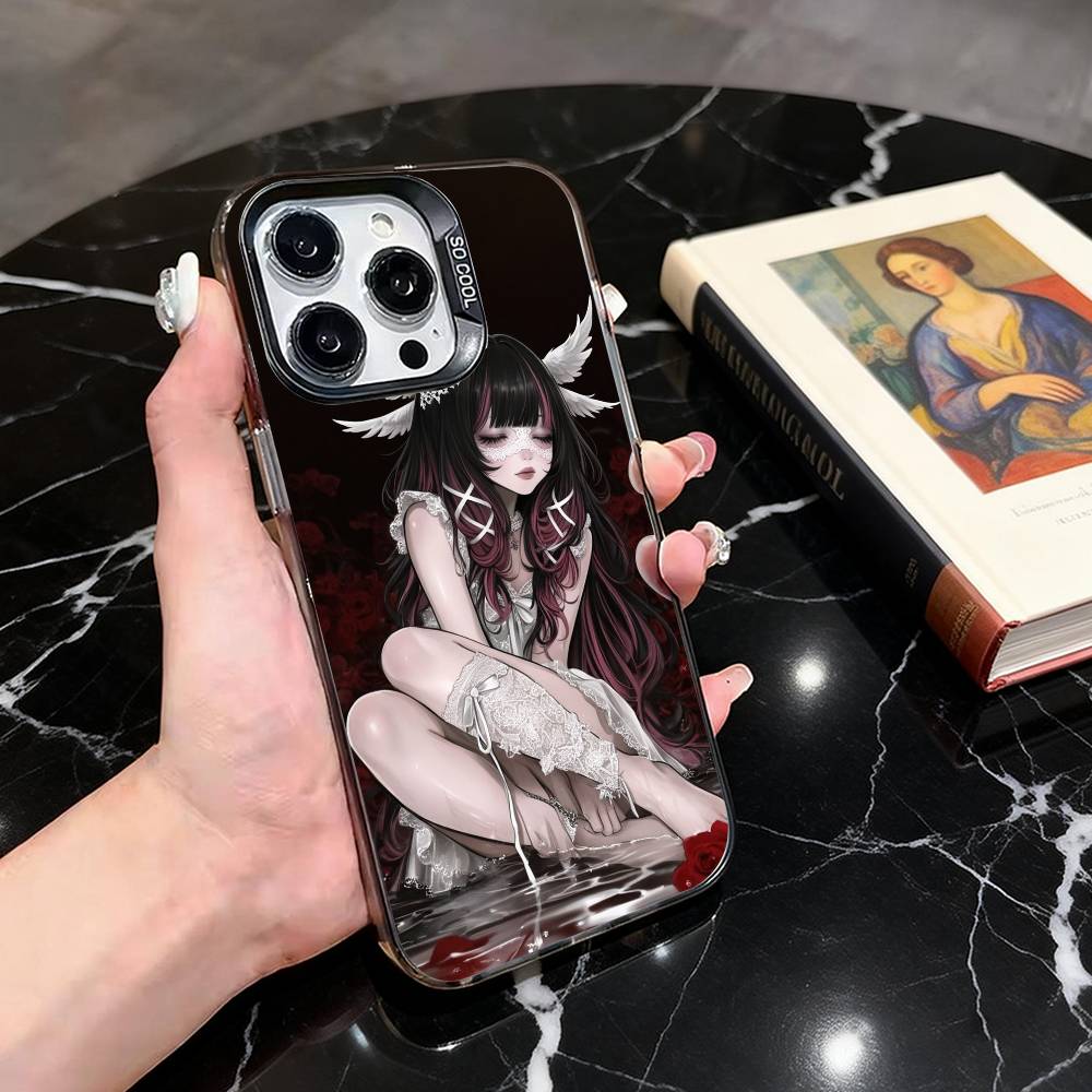 G-Genshin l-Impact Girl Columbina-gic Phone Case For iPhone 17,16,15,14,13,12,11 Plus,Pro Max,Colored Silver Plated Inside Cover