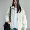 Off-White PU Leather Padded Men's Autumn Winter Motorcycle Jacket, Thickened Cotton Baseball Style for Couples