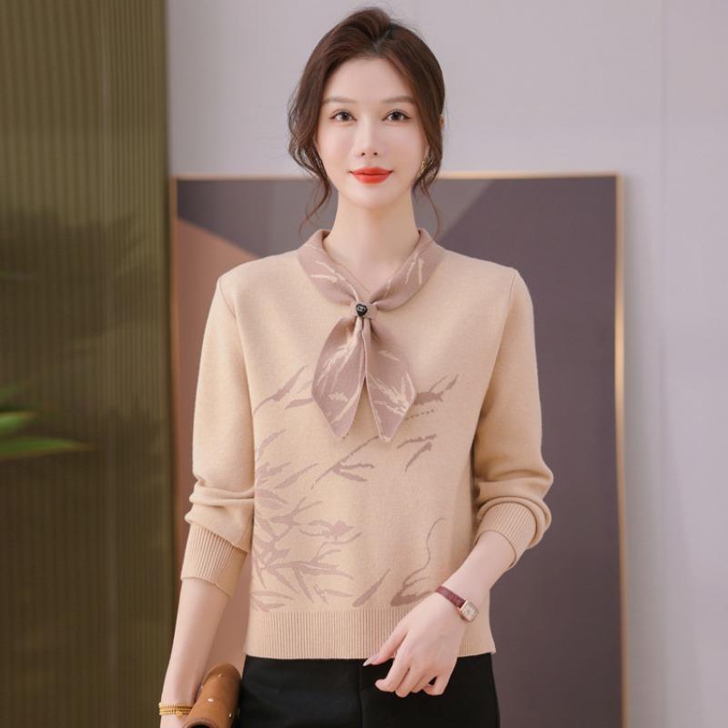 New sweater middle-aged spring and autumn temperament long-sleeved bottoming shirt mother knitted top middle-aged women's clothing