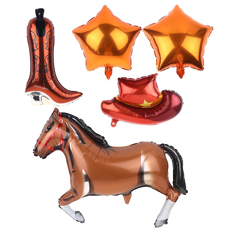 5Pcs/Set Western Cowboy Horse Boots Hats Star Foil Balloon Boys Birthday Party Baby Shower Decoration 2026  Year Supplies