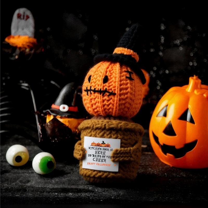 Knitted Spooky Ghost Desktop Ornaments Halloween Crochet Pumpkin With Hat Card Ornament Home Day Of The Dead Party Decor