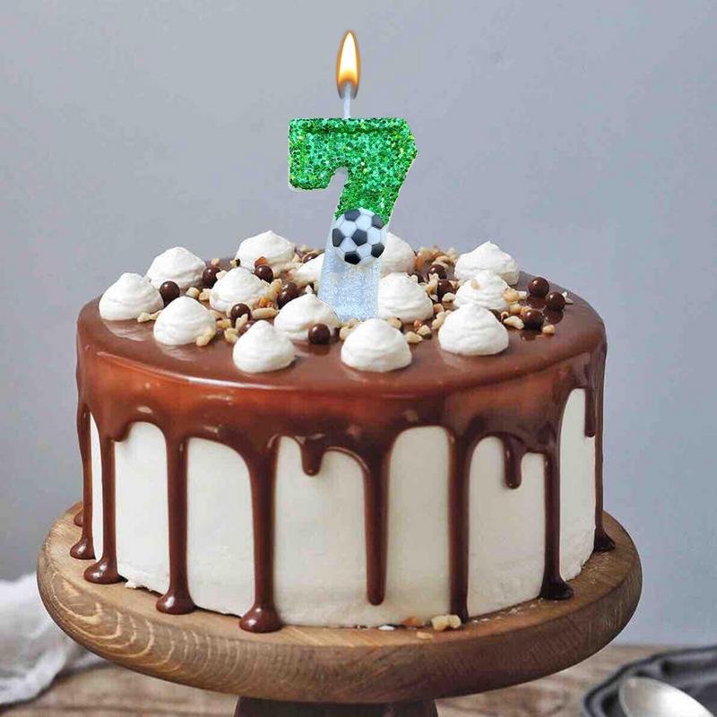 Football Children's Birthday Candles 0-9 Number Green Sparkles Birthday Soccer Ball Candle For Boy Party Soccer Fans Party Decor