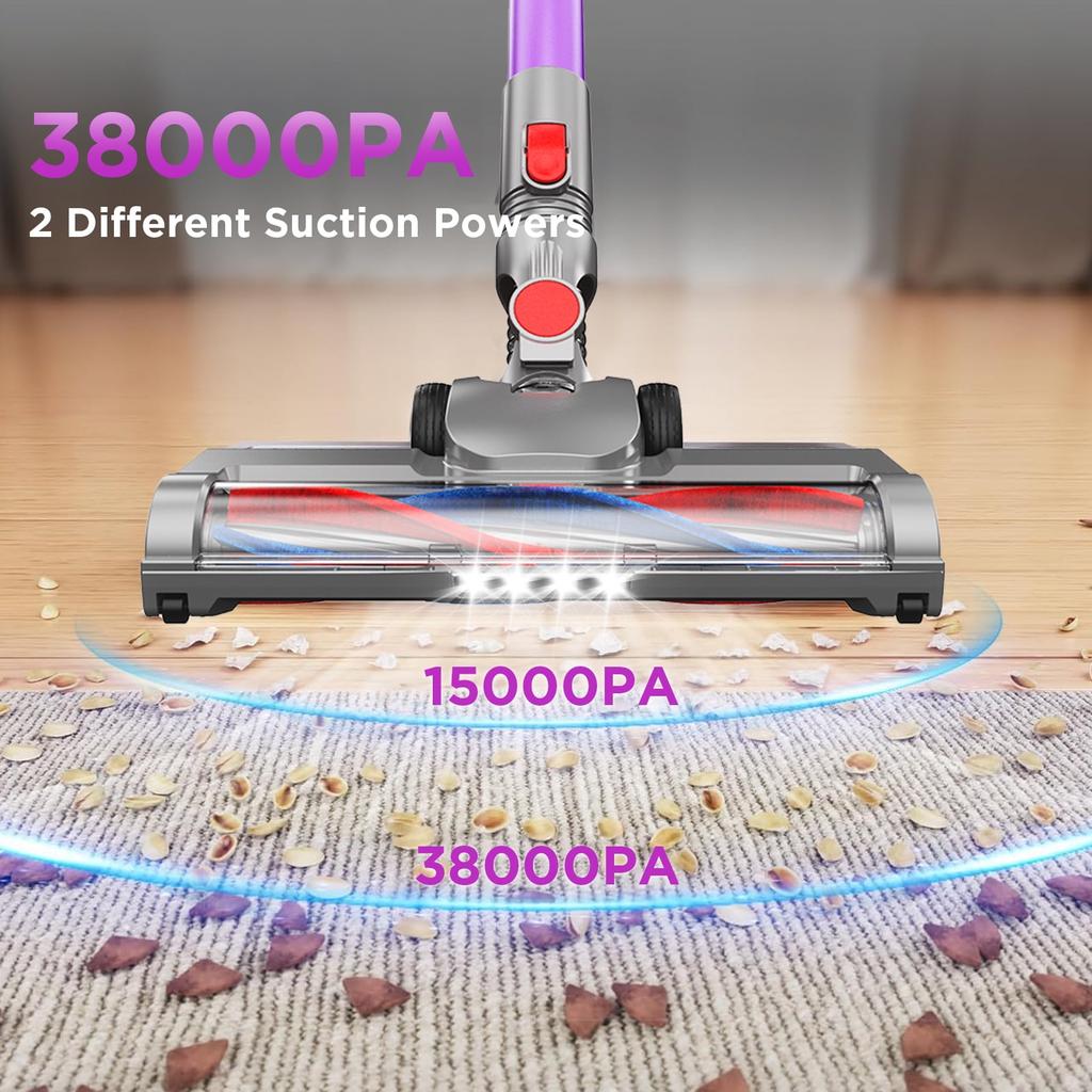 Cordless Vacuum Cleaner, 38000PA/450W 50min 2500mah for Home Pet Hair Carpet Wood Floor