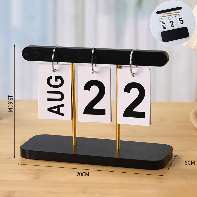 Wooden Perpetual Flip Calendar Simple Minimalist Design Desktop Ornament for Home Study Dorm Office Desk Decor