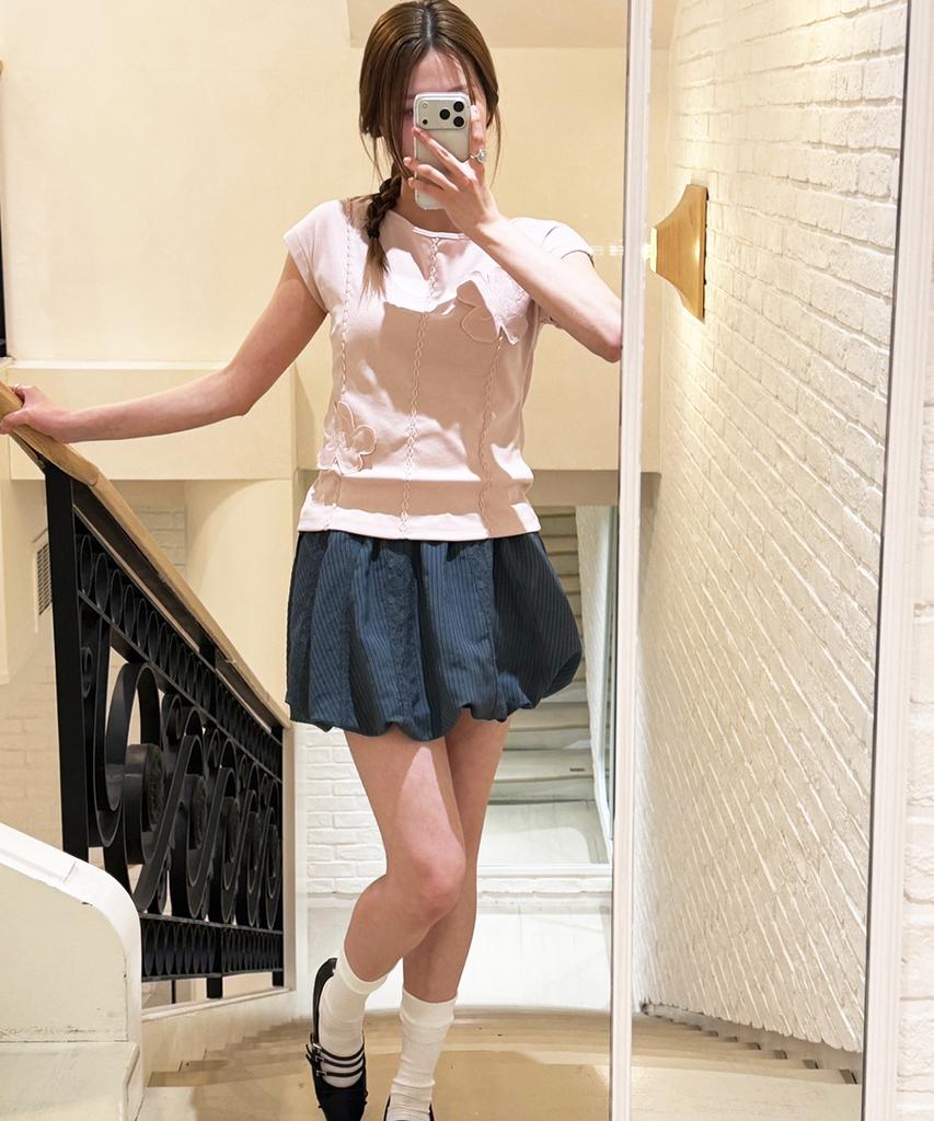 Sinun Lace Balloon Mini Skirt (Dark Navy)