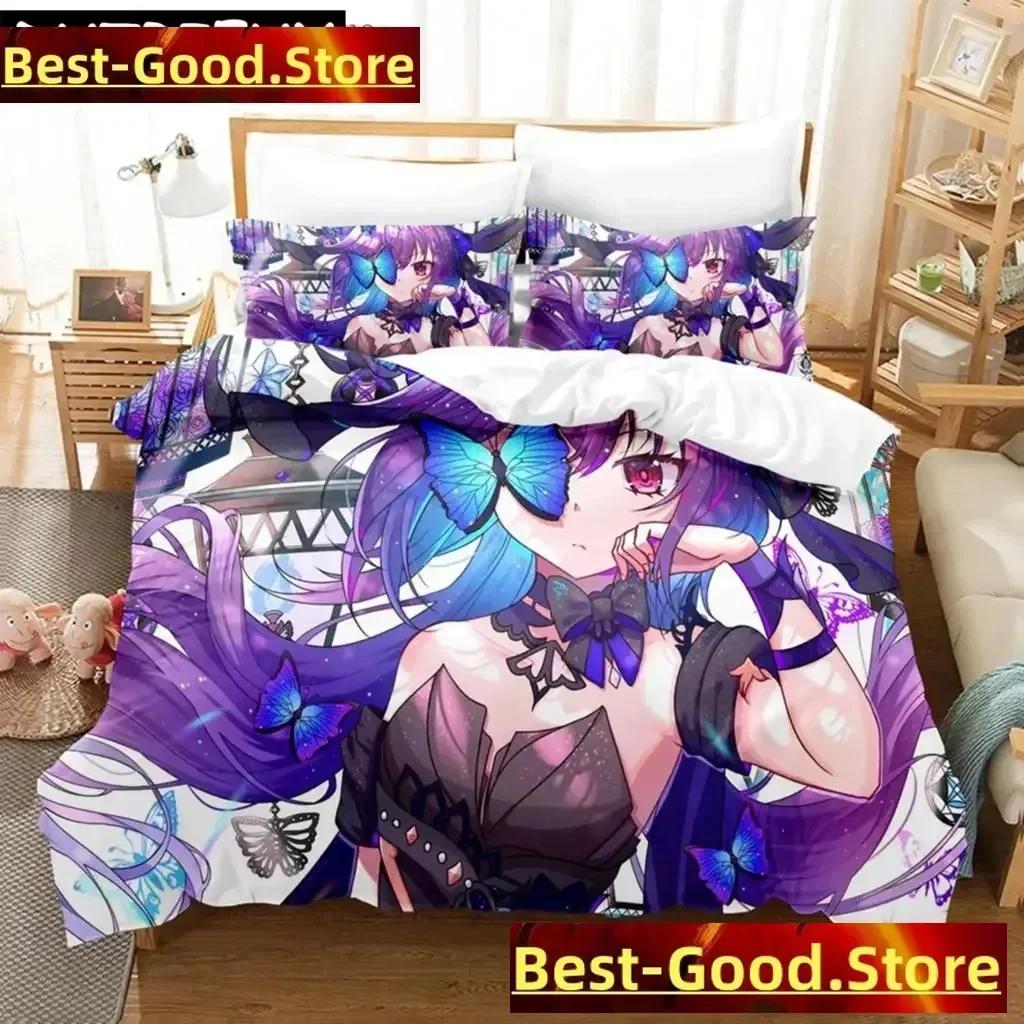 

Comforter Anime Genshin Impact Keqing Girl Bedding Set Printed With Bed Soft Single Double Queen Super King Size Comforter (quilt)-EU Single(135*200cm)3pcs