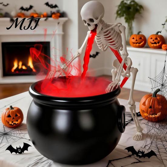 Lighted Witch Pot for Party Decor Halloween Cauldron Fog Machine, Ultrasonic Mist Maker with Glowing LED, Unique Gothic Holiday Gift