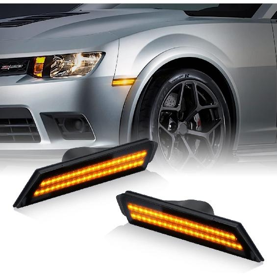 D-Lumina Chevy Camaro Side Marker Lights Smoked Lens for Camaro 2010 2011 2012 2013 2014 2015, Amber Front Bumper Marker Light Tinted Side Reflector,