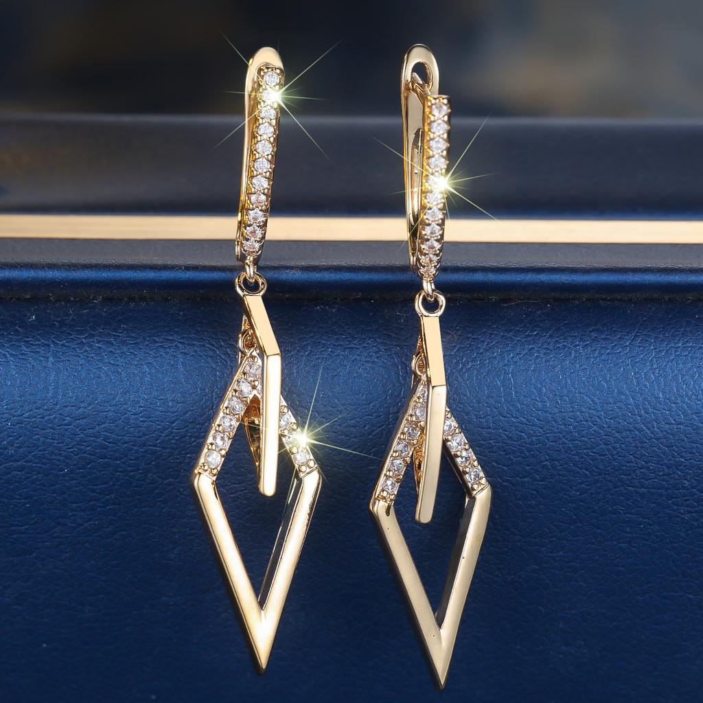 White Zircon Stone Hoop Earrings Luxury Female Gold Color Wedding Jewelry For Women