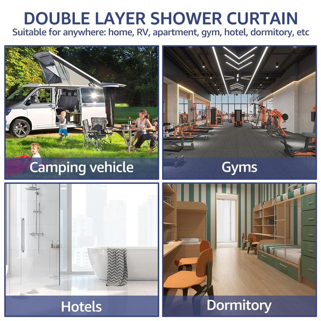 Hook Free Shower Curtain Waterproof Bathroom Curtains with Snap-in Liner Washable Bath Curtains Decorative White Shower Curtain