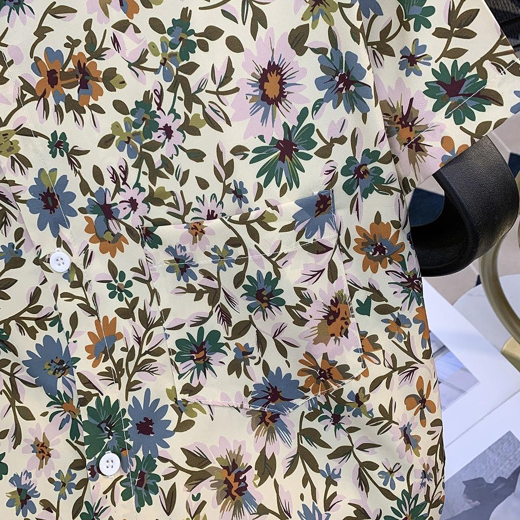 Cuban Collar Thai Beach Floral Shirt Short Sleeve Summer Ice Silk Southeast Asian Clothing Island Vacation Men's Beach Outfit