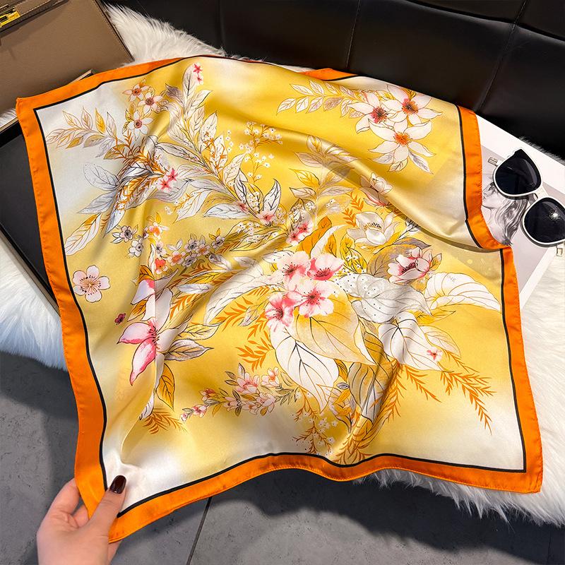 New temperament versatile cotton and linen elegant leaves big flower printing silk scarf scarf headscarf 71 square scarf double-sided