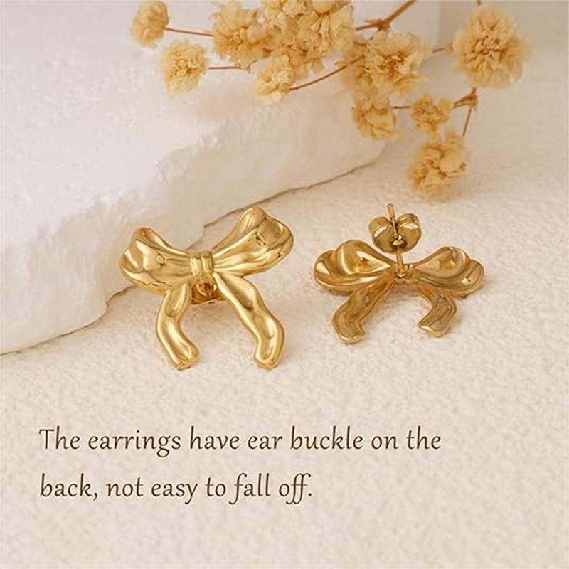 Golden Bow Statement Earrings Trendsetting  Stud Ear Accessories