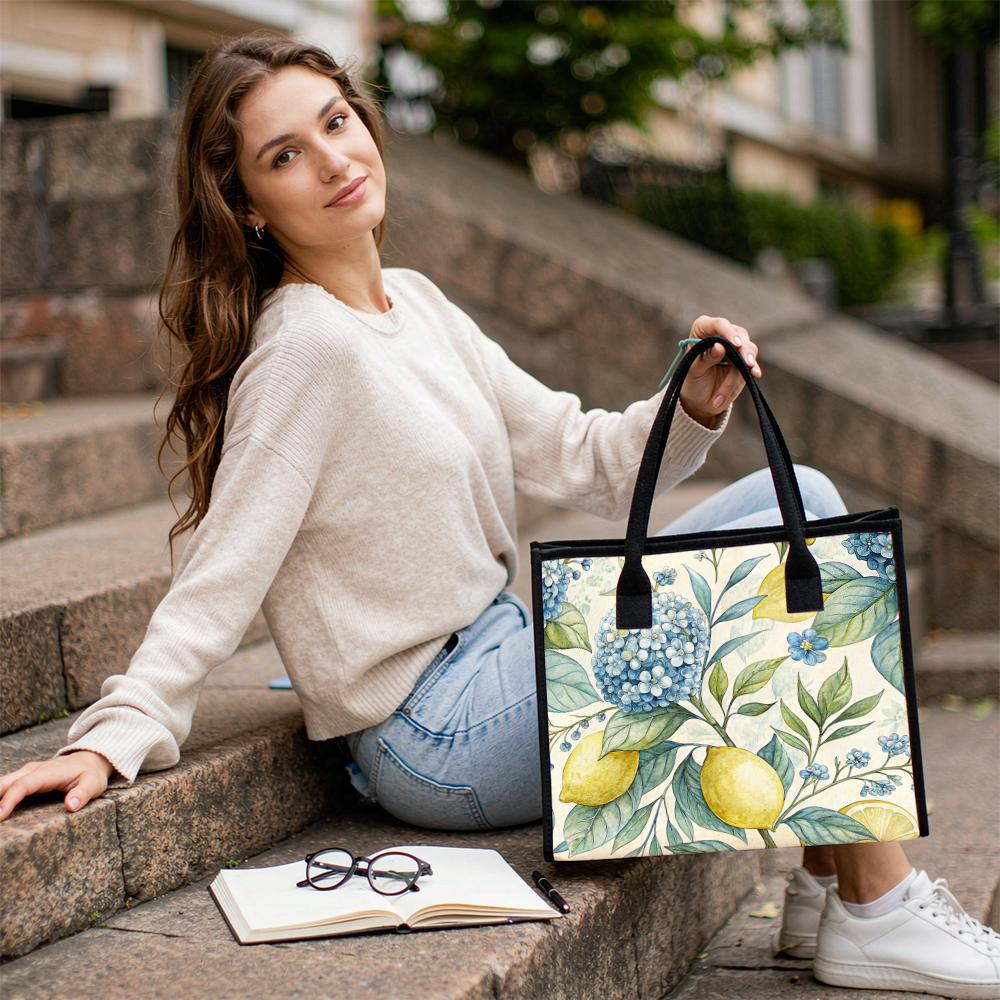Lemon Floral Tote Bag Fashion Casual Handbag For Daily Shopping