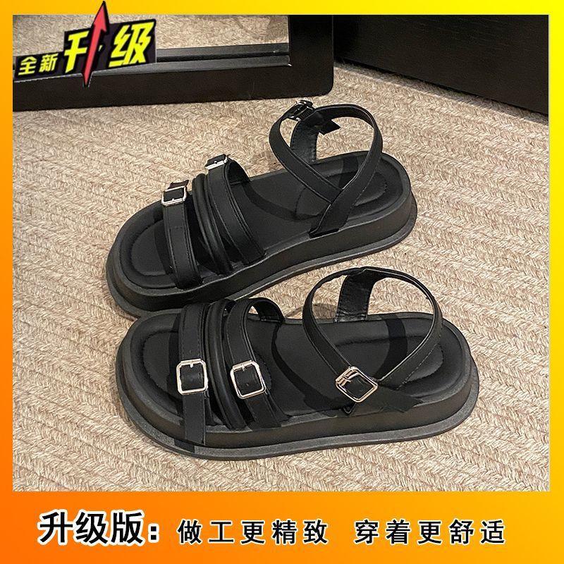 One-word buckle with muffin thick sole fashionable versatile sandals women's 2025 summer new models with skirts popular women's sandals
