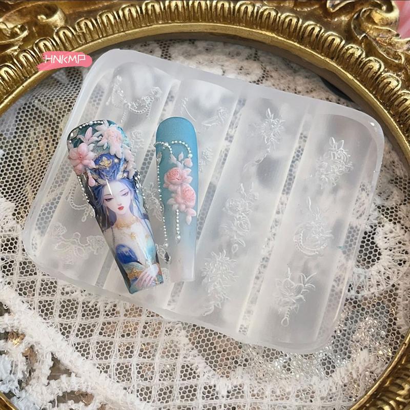Clear Silicone Nail Flower Chains Carving Bow Mold for DIY Nail Art Stereoscopic Stamping Plate Manicure Tools Nail Decorations