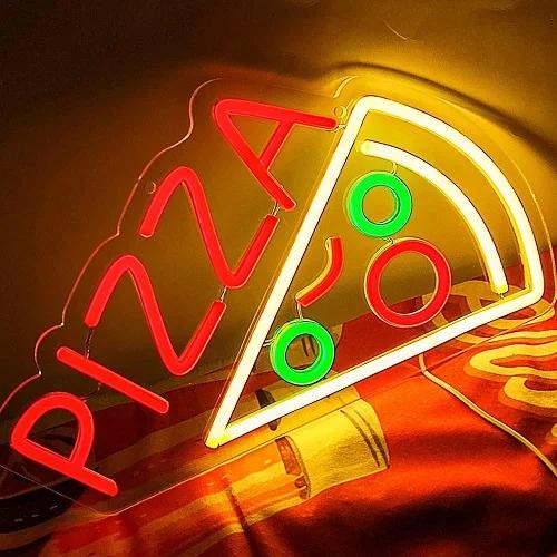 LED Pizza Shaped Neon Sign Wall Decor Pizzaria Kitchen Restaurant Party Bar Bedroom Decorative Neon Light Wall Decor Gift