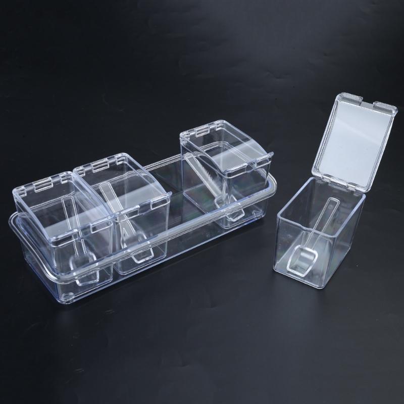 Convenient Seasoning Container 4 Compartment Condiment Storage Box Transparent Spices Container Organization Tool