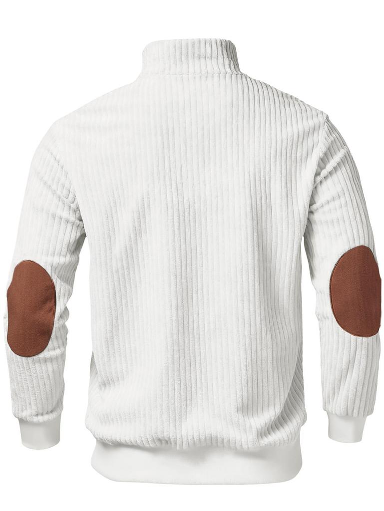 Men's Retro Stand-Up Collar Ribbed Pullover - Half-Zip, Warm Patchwork for Autumn/Winter Christmas Gift