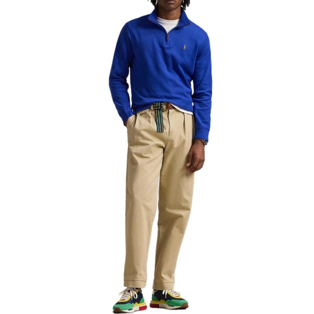 Polo Ralph Lauren Einfarbiges Poloshirt mit kleinem Pony-Logo, halbem Reißverschluss und langen Ärmeln für Herren, Oberteile, Blau 710671929-067