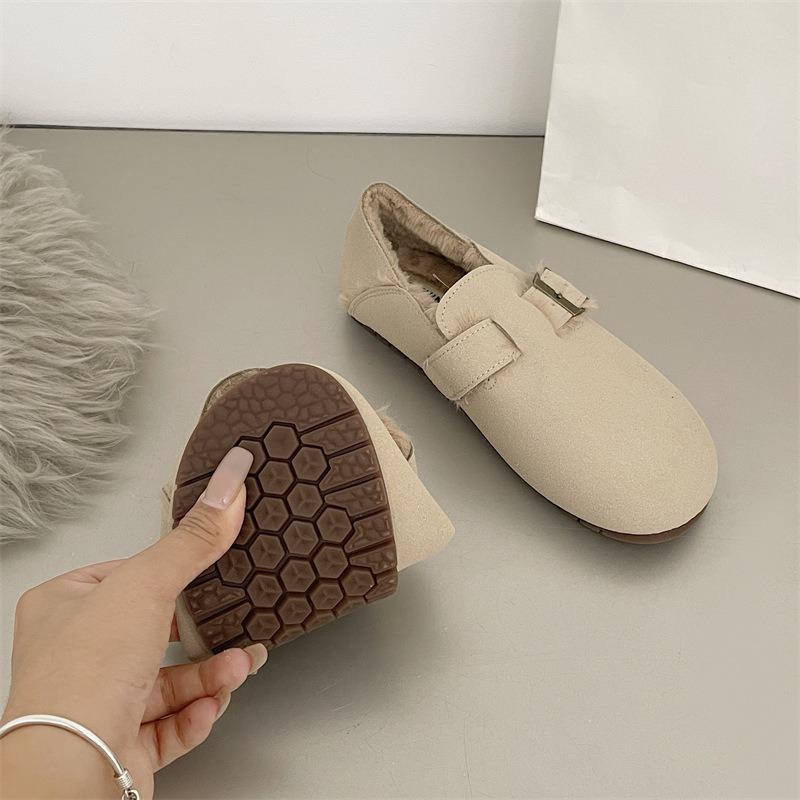 UI Retro Velvet Round-headed Beanie Shoes for Women's Winter New One-pedal Soft-soled Warm Niche Cotton Slippers