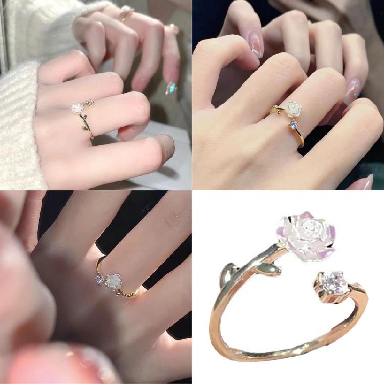 Cubic Zirconia Flower Adjustable Ring Alloy Floral Jewelry For Women Everyday Wear Delicate Craftsmanship Ring