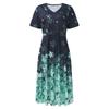 Women's Summer Casual Fashion Floral Print Short Sleeve V-Neck Swing Dress