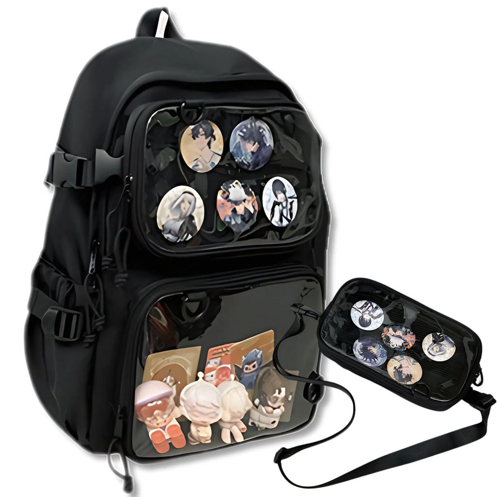 Luaex Ita Backpack, Separate Bag [Separate Backpack for Otaku Activities] Large Capacity Transparent Pocket Pouch (Black)