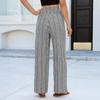 Ladies' Casual And Fashionable High Waist Wide Leg Striped Linen Pants