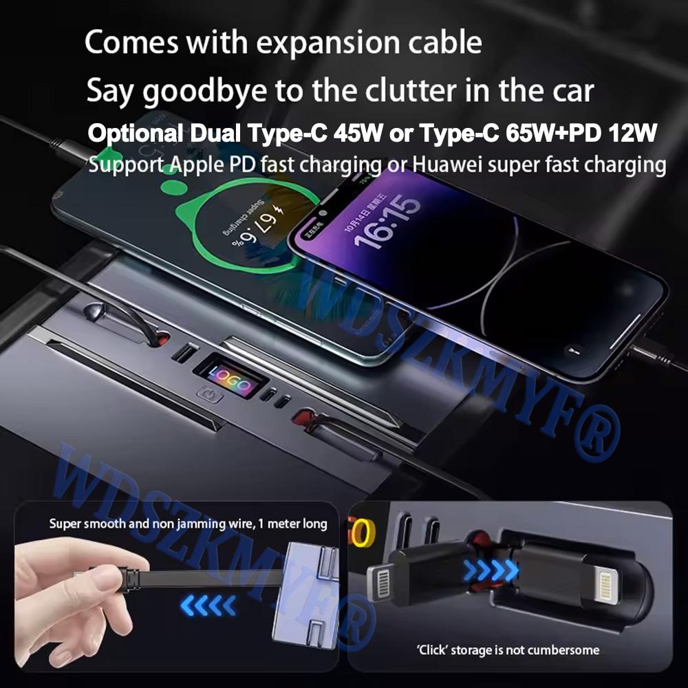 5 Port Car USB Charger for Tesla Accessories for Tesla Model 3 2025-2025 Y 2025 ,65W 45W Central Control with Retractable Cable