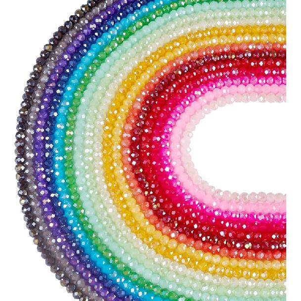 Cheriswelry Crystal Glass Beads 3x2mm AB Color Faceted Glass Loose Spacer Beads Rainbow Beads for DIY Necklace Earring Bracelet Making Home Party
