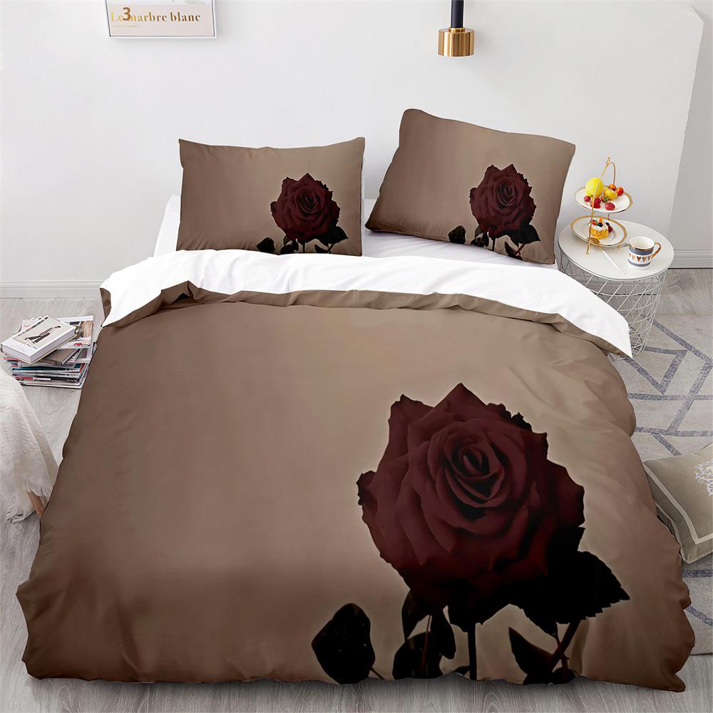 Rote Rose Königin König Bettbezug 3D Schönes Blumen-Thema Bettwäsche-Set Für Frauen Mädchen Romantische Florale Bettdecke Kissenbezug