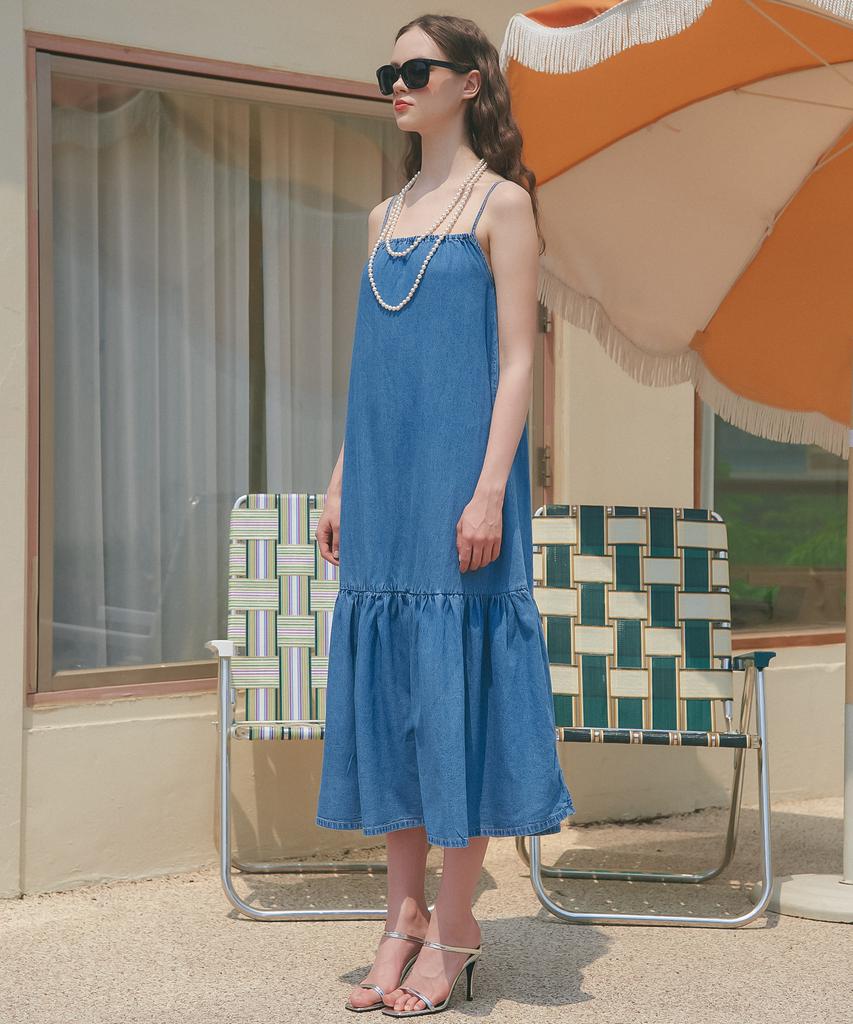 UNKNOWN PLANET Up-246 Shirred Denim Dress Blue