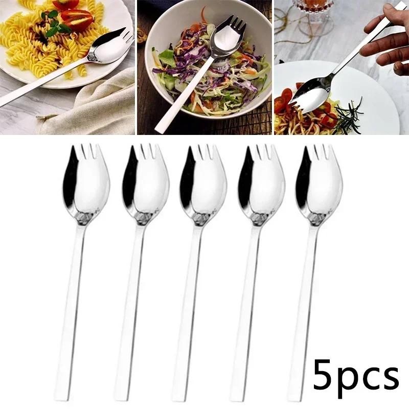 

5pcs Spork Set Soup Spoon Tableware Kitchen Outdoor Picnic Scoop Silver Stainless Steel Tools Camping Utensils China Mainland