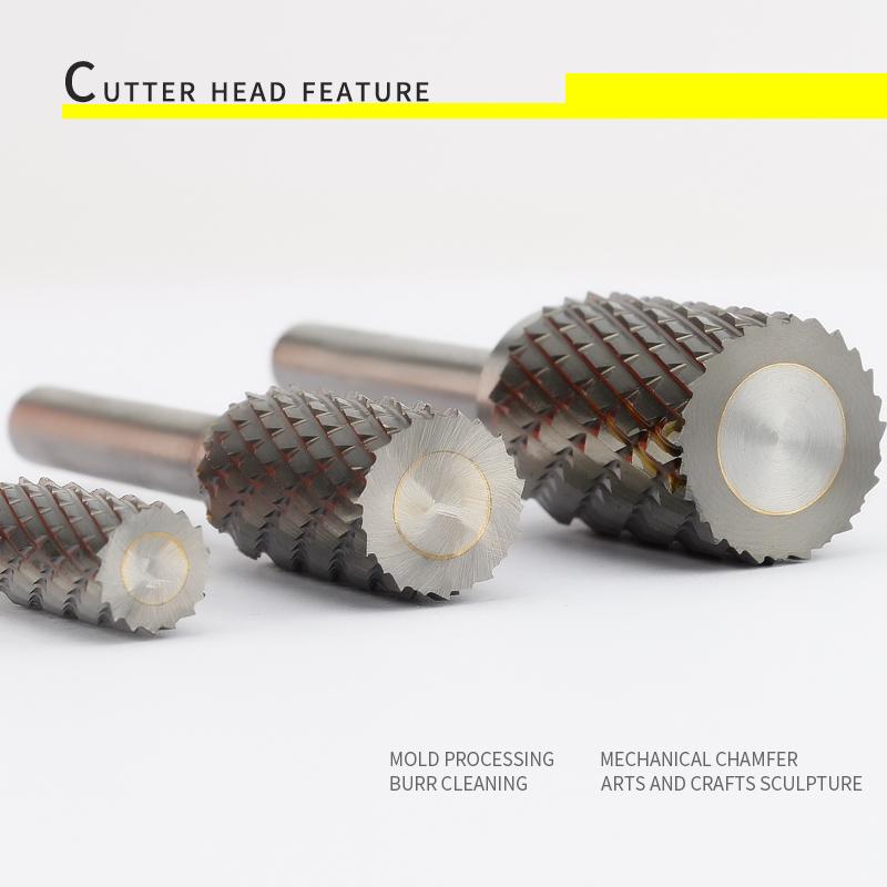 Carbide Alloy Cylindrical Milling Cutter 1pcs Rotary File Double Slot Wood Carving Electric Rotary Grinding Head 3-16mm Diameter