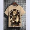 Summer Round Neck 3D Warrior Cat Printed Top Fashionable Casual Short Sleeved Men's T-shirts