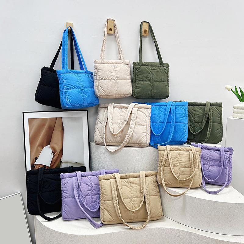 Autumn and winter new rhombus square bag new simple handbag large capacity cotton clothes shoulder armpit bag
