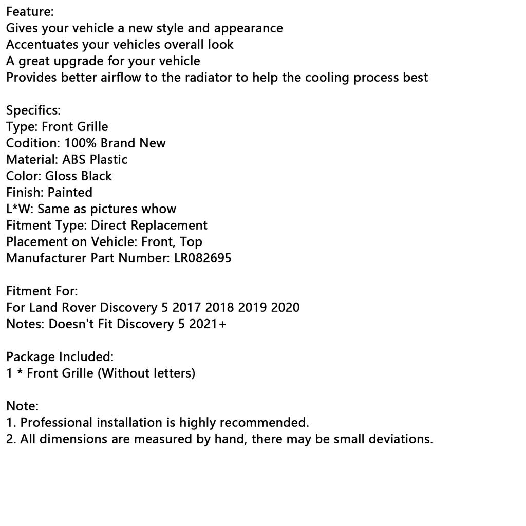 Dynamischer Stil Frontgrill Passform Land Rover Discovery 5 L462 2017-2020 Schwarz