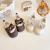 Girls' Winter Cotton Loafers with Bows - Cozy Low-Top Furry Shoes for Toddlers and Kids