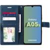Coque pour Samsung Galaxy A05s - BOOLING - Semi-rigide - Synthécuir - Rabat - Bleu Marine avec 2 Verres Trempés