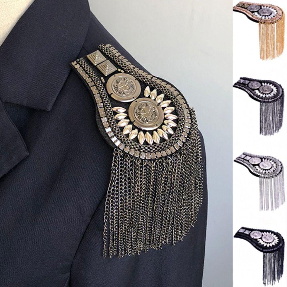 Metal Brooch Shoulder Board Zinc Zinc Alloy Jacket Vintage Brooch Tassel Chain Epaulettes  Party
