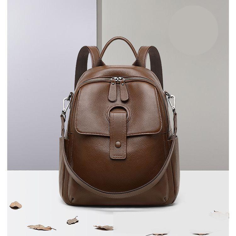 Women s Genuine Leather Backpack - Buckle Closure Casual Shoulder Bag коричневый