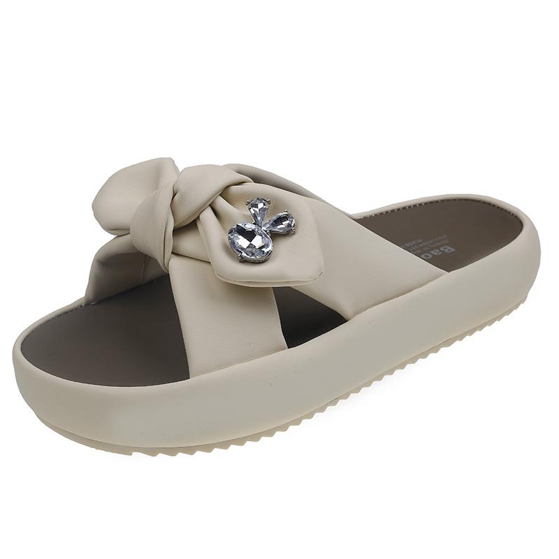 

2024 лето новые платформенные женские шлепанцы прилив корейская версия универсальная пляжная обувь прилив бант с открытым носком римские туфли 35