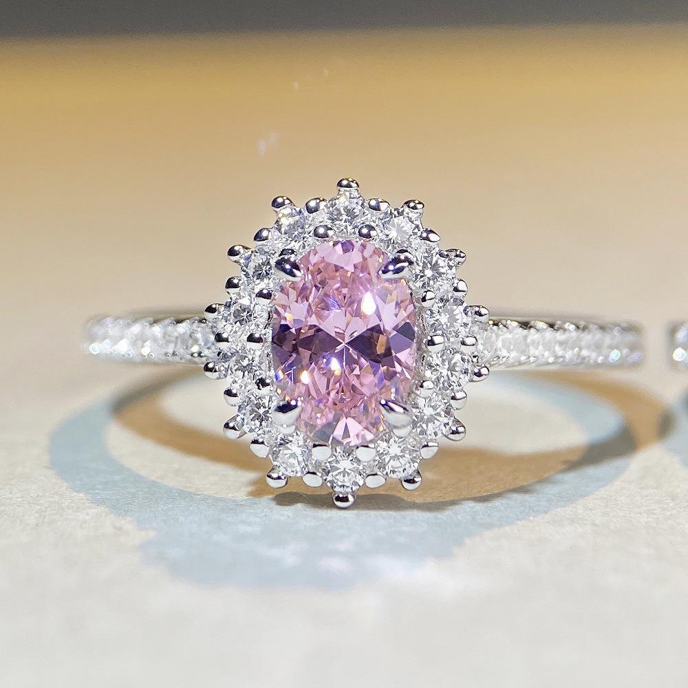 925 Sterling Silver Pink Diamond Snowflake Ring - Women's Simple Versatile Design, Hot Seller with High-Carbon Diamonds