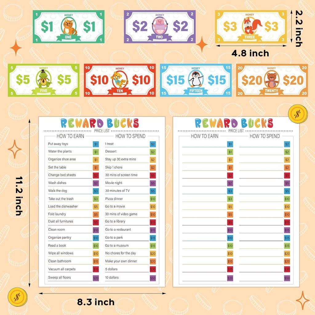 Reward Bucks Charts for Kids 565 PCS Routine Reward System Chart Good Behavior Reward System Chore Chart Financial Literacy Task Schedule Board for