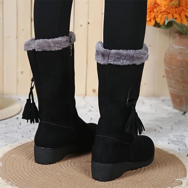Fashion Women's Shoes Fashion Women Warm Chelsea High Fur Boots 2024 New Women Boots Mid-calf Plush Snow Flat Boots