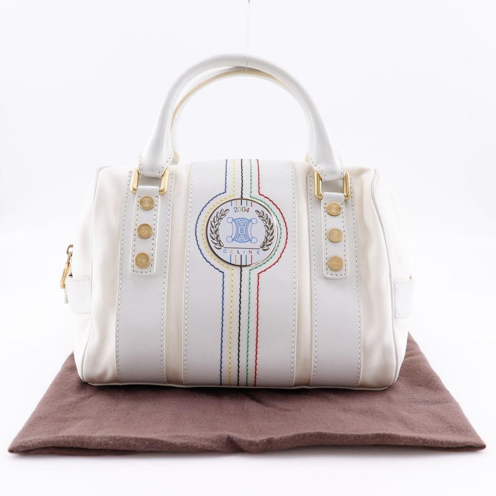 Celine Mini Boston Handtasche 2004 Olympische Spiele Athen Limited Weißes Nylon-Canvas/Leder Damen Gebraucht
